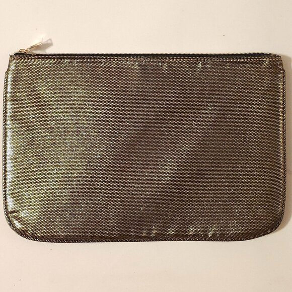 SHIMMERY LANCOME Paris Gold Travel Pouch Make Up Pouch Full Zip BNIP - Picture 2 of 8